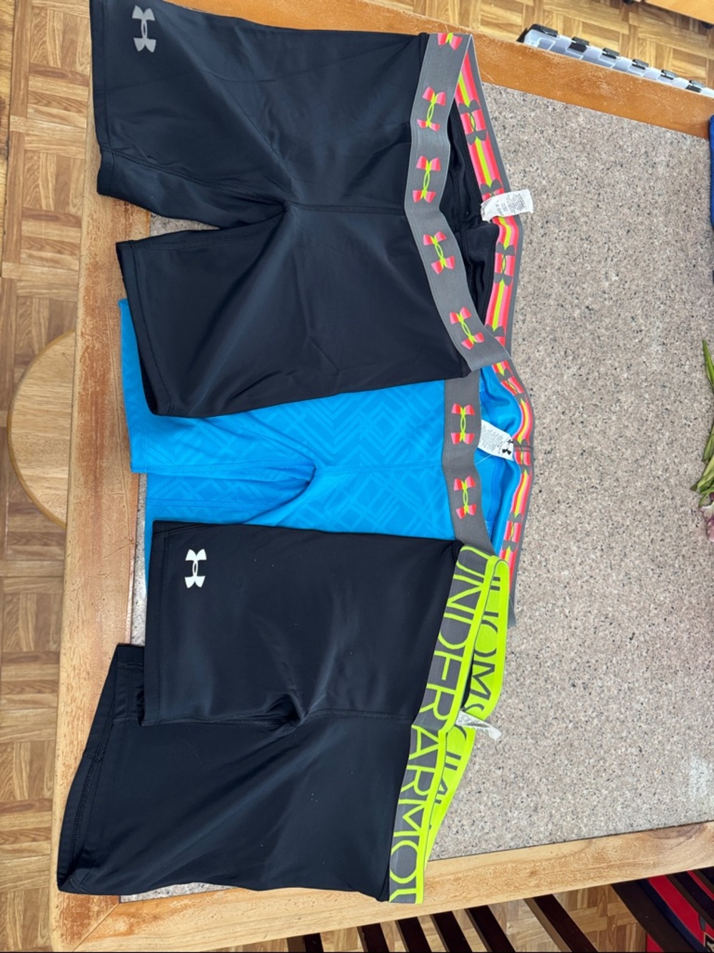 3- Under Armour Women’s Compression Shorts- Black & Bright Blue Accents- size M